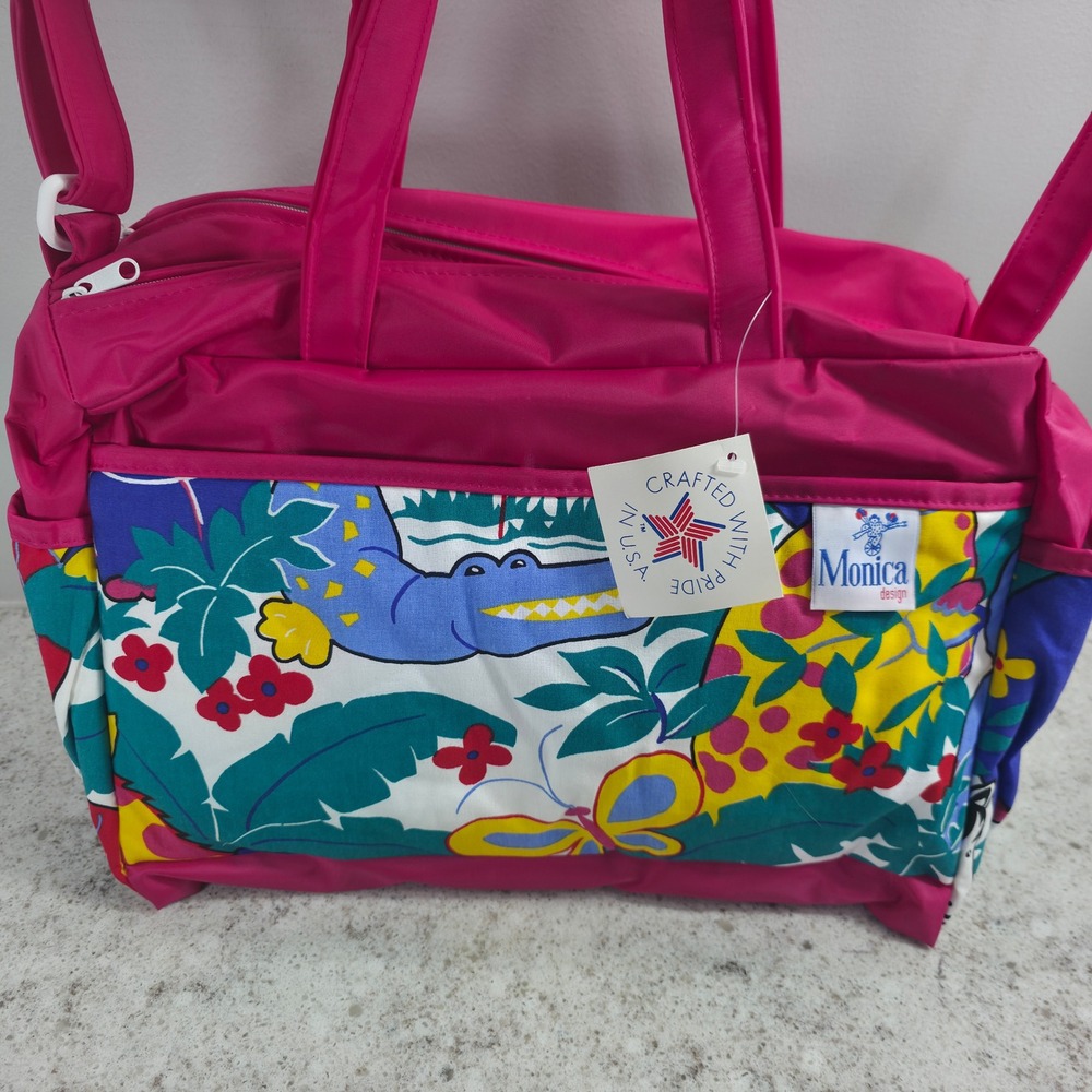Vintage Monica Design Pink Jungle Animal Print Diaper Bag Kalencom USA Made NWT